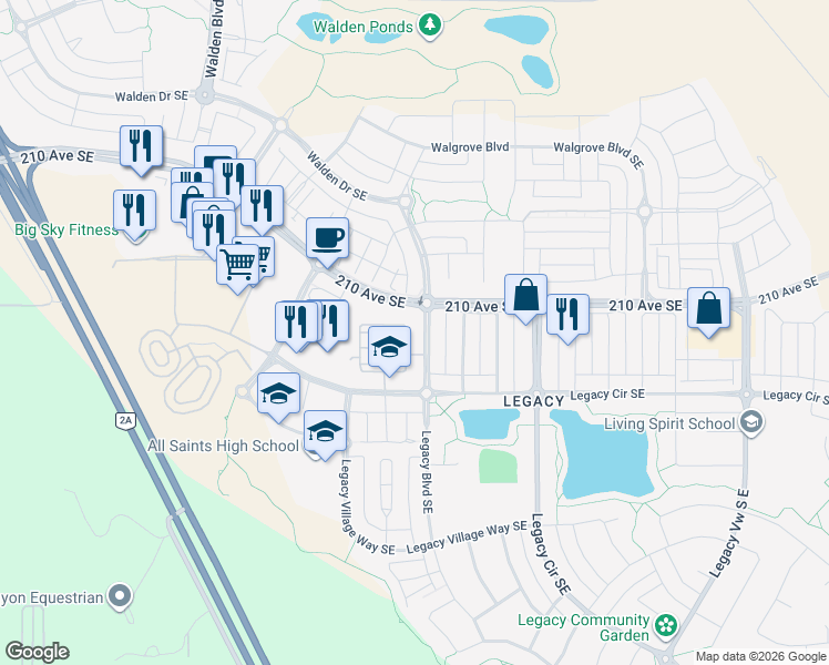 map of restaurants, bars, coffee shops, grocery stores, and more near 81 Legacy Lane Southeast in Division No. 6