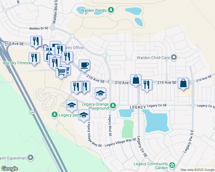 map of restaurants, bars, coffee shops, grocery stores, and more near 2417-81 Legacy Boulevard Southeast in Calgary