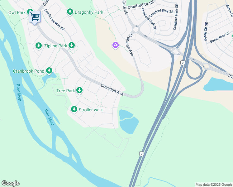map of restaurants, bars, coffee shops, grocery stores, and more near Unnamed Road in Calgary