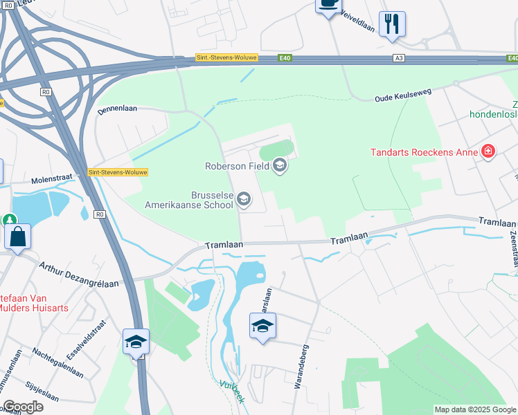 map of restaurants, bars, coffee shops, grocery stores, and more near 1 J.F. Kennedylaan in Zaventem