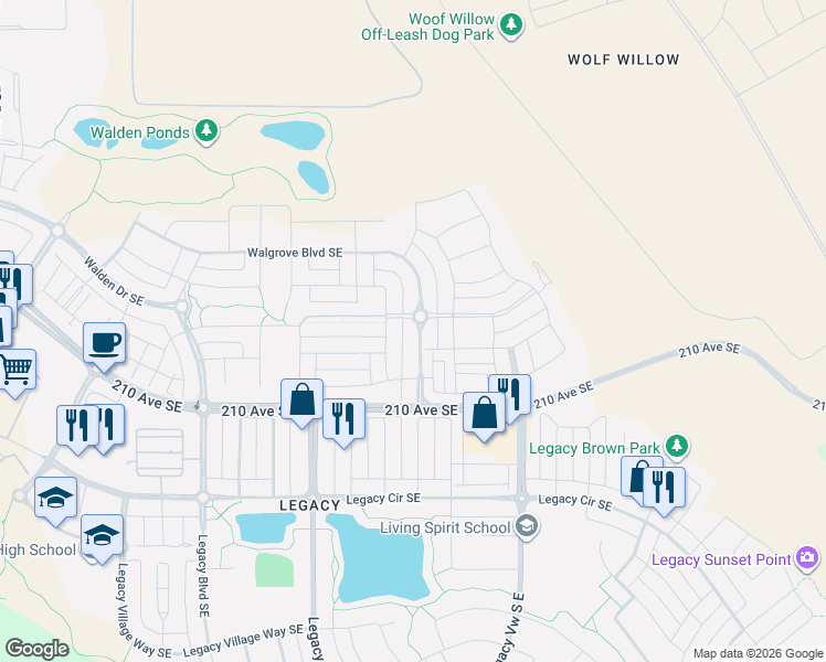 map of restaurants, bars, coffee shops, grocery stores, and more near 827 Walgrove Boulevard Southeast in Calgary