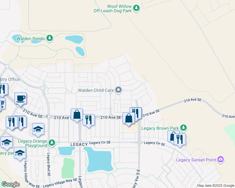 map of restaurants, bars, coffee shops, grocery stores, and more near 195 Walcrest Way Southeast in De Winton