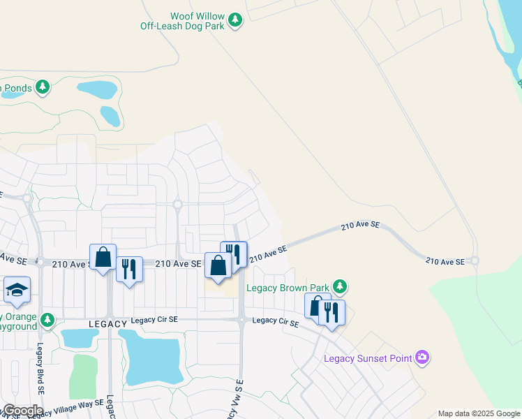 map of restaurants, bars, coffee shops, grocery stores, and more near Walcrest View Southeast in Calgary