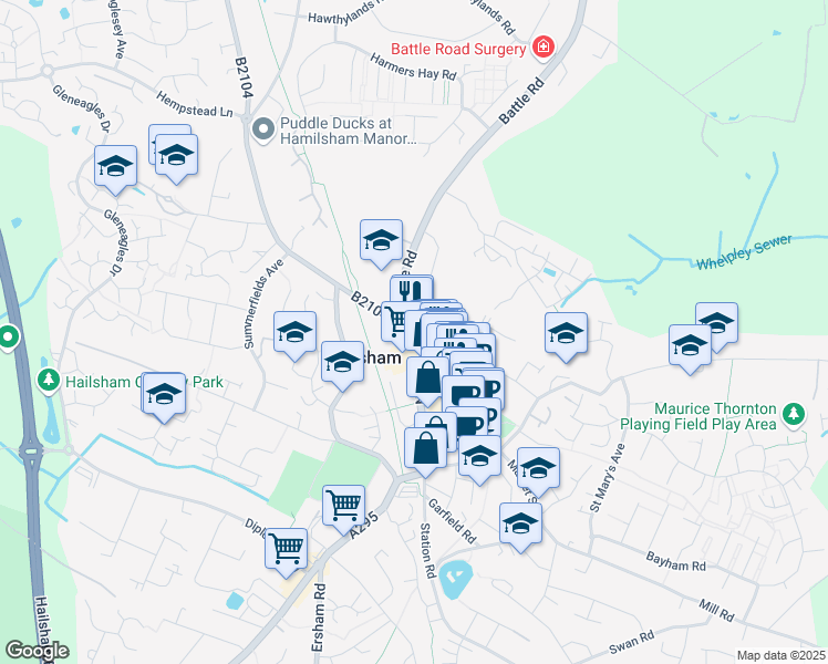 map of restaurants, bars, coffee shops, grocery stores, and more near 80 High Street in East Sussex