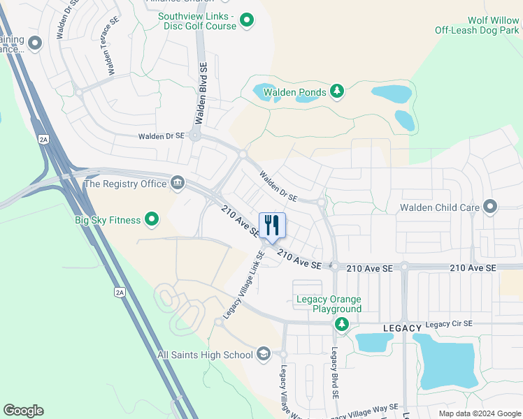 map of restaurants, bars, coffee shops, grocery stores, and more near 35 Walgrove Walk Southeast in Calgary