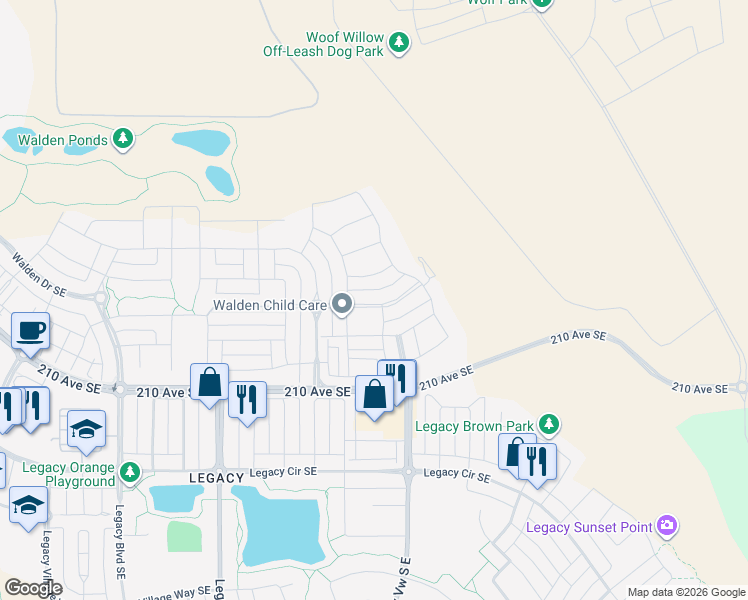 map of restaurants, bars, coffee shops, grocery stores, and more near 73 Walcrest Gate Southeast in De Winton