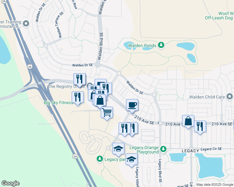 map of restaurants, bars, coffee shops, grocery stores, and more near 30 Walgrove Walk Southeast in Calgary