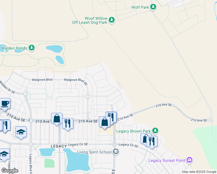 map of restaurants, bars, coffee shops, grocery stores, and more near 195 Walcrest Way Southeast in De Winton