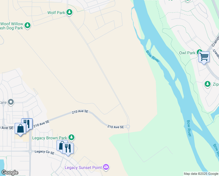 map of restaurants, bars, coffee shops, grocery stores, and more near Unnamed Road in Calgary