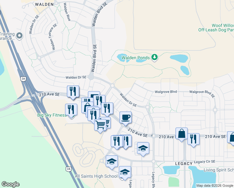 map of restaurants, bars, coffee shops, grocery stores, and more near in Calgary
