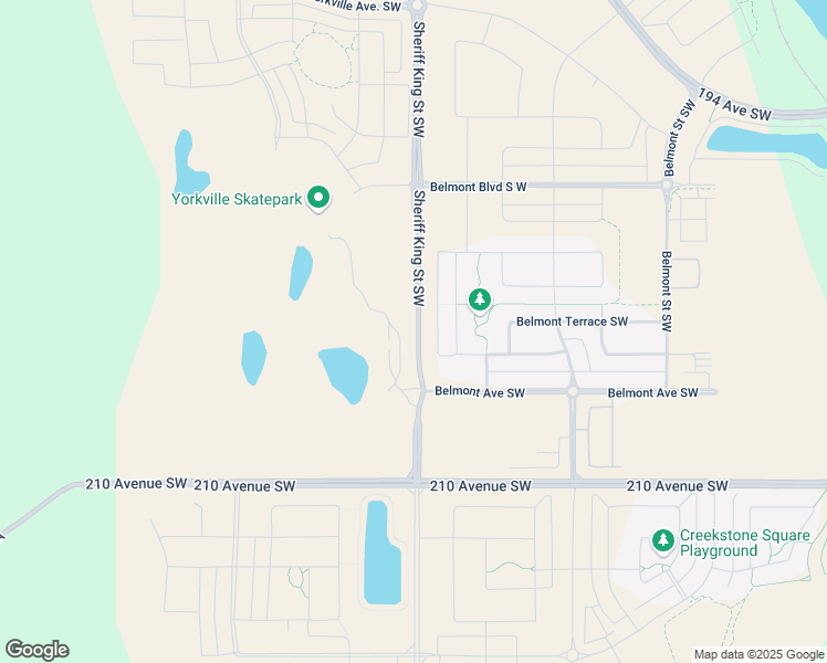 map of restaurants, bars, coffee shops, grocery stores, and more near 19515 Sheriff King Street Southwest in Calgary