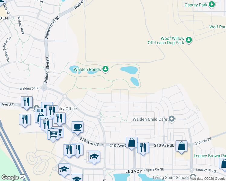 map of restaurants, bars, coffee shops, grocery stores, and more near 63 Walgrove Manor Southeast in Calgary