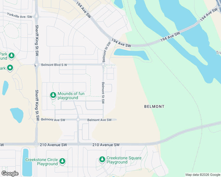 map of restaurants, bars, coffee shops, grocery stores, and more near 200-448 210 Ave Southeast in De Winton