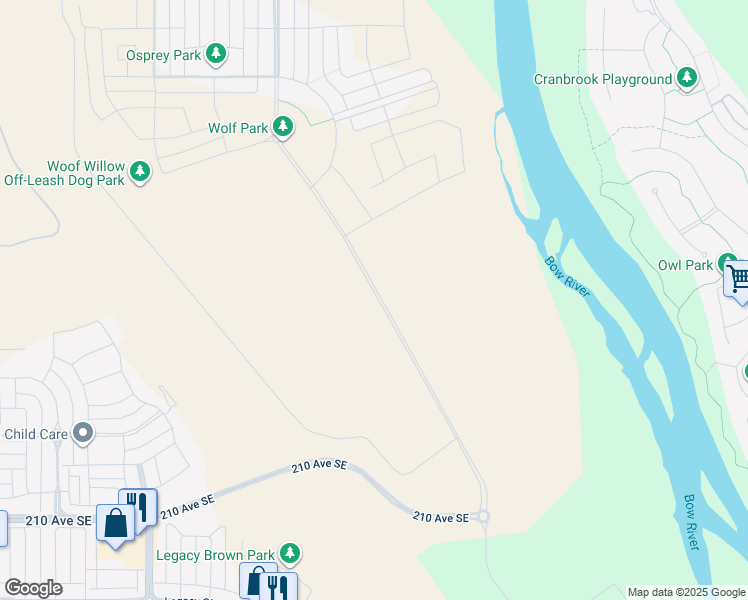map of restaurants, bars, coffee shops, grocery stores, and more near Walcrest View Southeast in Calgary