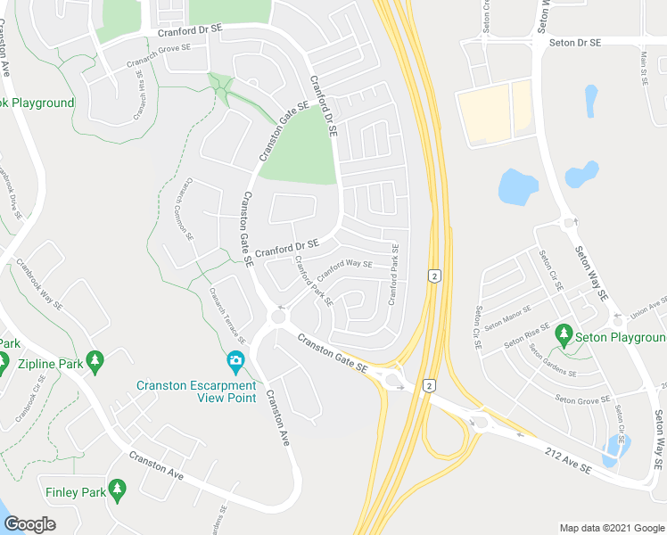 map of restaurants, bars, coffee shops, grocery stores, and more near Cranford Way Southeast in Calgary