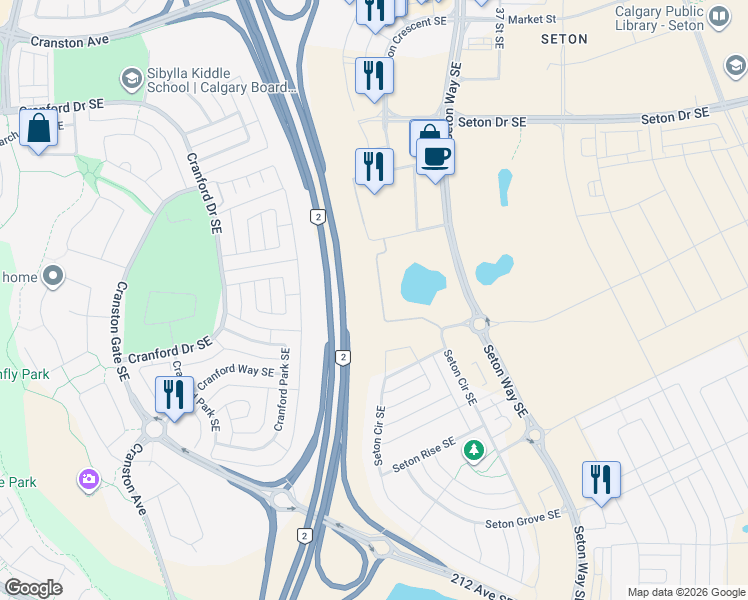 map of restaurants, bars, coffee shops, grocery stores, and more near Queen Elizabeth II Highway in Calgary