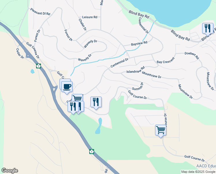 map of restaurants, bars, coffee shops, grocery stores, and more near 2505 Parkview Place in Blind Bay