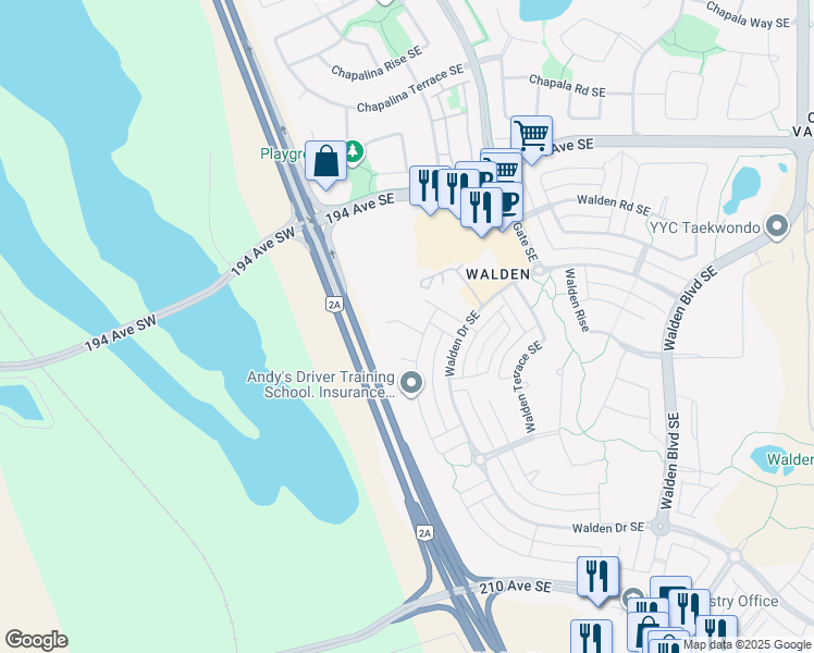 map of restaurants, bars, coffee shops, grocery stores, and more near Walden ME Southeast in Calgary