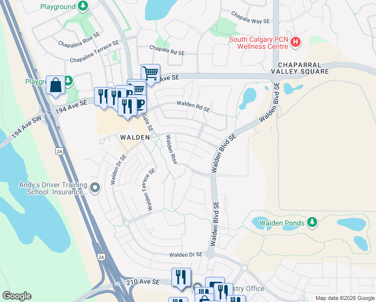map of restaurants, bars, coffee shops, grocery stores, and more near Walden Court in Division No. 6