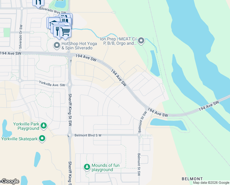 map of restaurants, bars, coffee shops, grocery stores, and more near 65 Belmont Drive Southwest in Calgary
