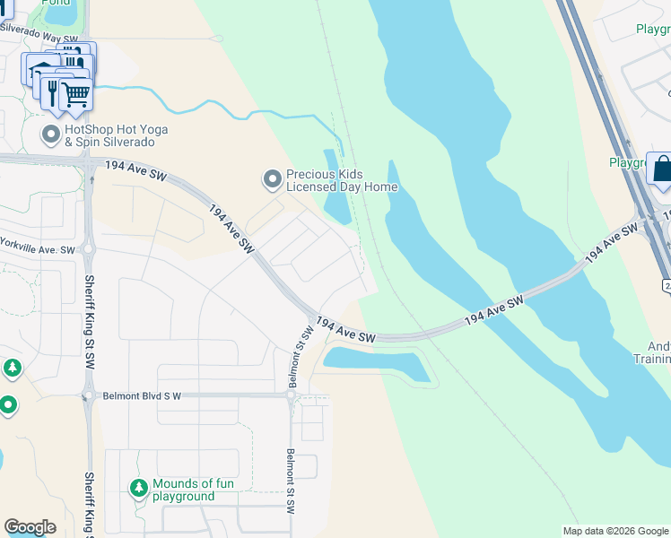 map of restaurants, bars, coffee shops, grocery stores, and more near 194 Avenue Southeast in Calgary