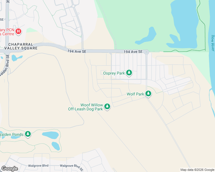 map of restaurants, bars, coffee shops, grocery stores, and more near 194 Avenue Southeast in Calgary