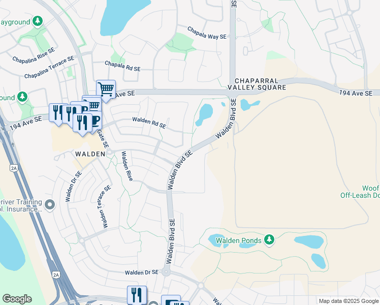 map of restaurants, bars, coffee shops, grocery stores, and more near Walden Boulevard in Calgary