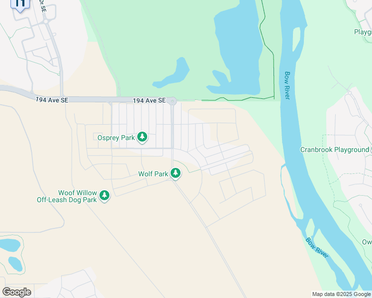 map of restaurants, bars, coffee shops, grocery stores, and more near 55 Wolf Hollow Way Southeast in Calgary