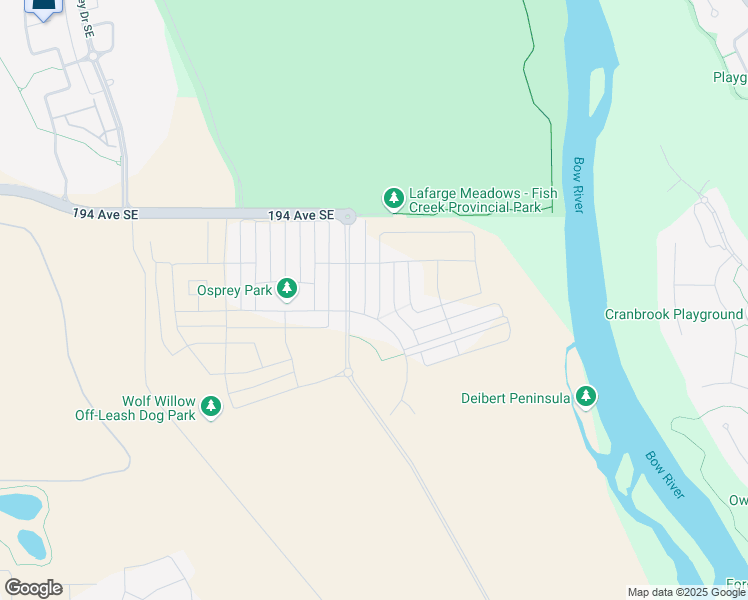 map of restaurants, bars, coffee shops, grocery stores, and more near 55 Wolf Hollow Way Southeast in Calgary