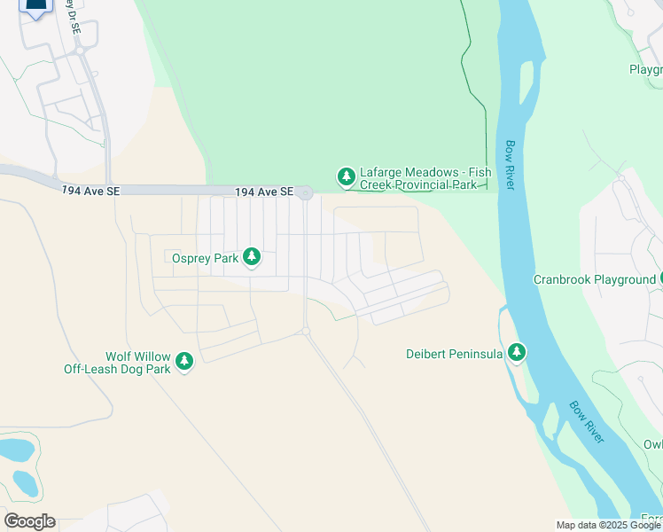map of restaurants, bars, coffee shops, grocery stores, and more near 55 Wolf Hollow Way Southeast in Calgary
