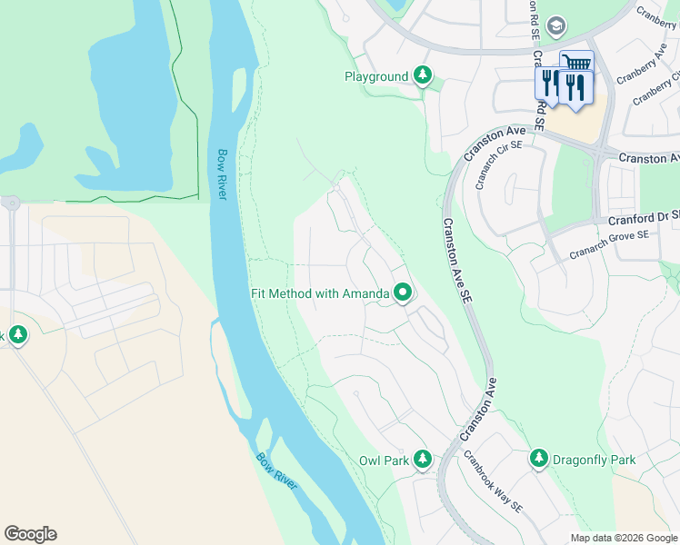 map of restaurants, bars, coffee shops, grocery stores, and more near 73 Cranbrook Rise in Calgary