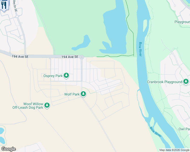 map of restaurants, bars, coffee shops, grocery stores, and more near 39 Wolf Hollow Manor Southeast in Calgary