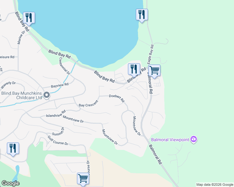 map of restaurants, bars, coffee shops, grocery stores, and more near 2666 Bay Crescent in Blind Bay