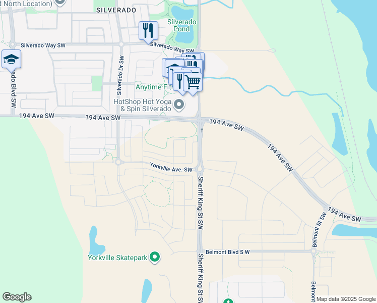 map of restaurants, bars, coffee shops, grocery stores, and more near 19515 Sheriff King Street Southwest in Calgary
