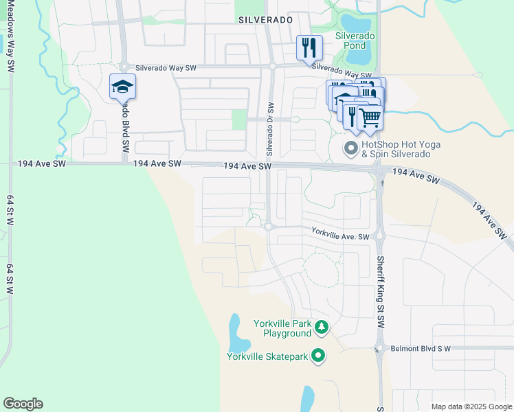map of restaurants, bars, coffee shops, grocery stores, and more near 14 Yorkstone Walk Southwest in Calgary