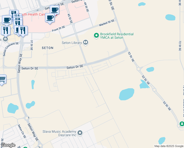 map of restaurants, bars, coffee shops, grocery stores, and more near Seton Passage Southeast in Calgary