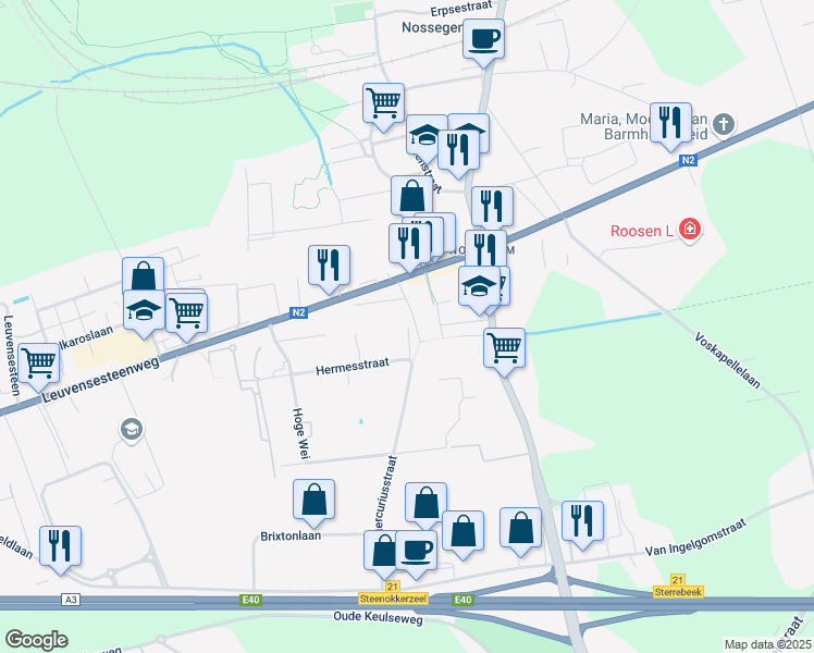 map of restaurants, bars, coffee shops, grocery stores, and more near 11 Mercuriusstraat in Zaventem