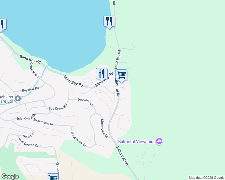 map of restaurants, bars, coffee shops, grocery stores, and more near 2698 Blind Bay Road in Blind Bay