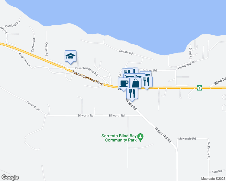 map of restaurants, bars, coffee shops, grocery stores, and more near 1188 Trans-Canada Highway in Sorrento