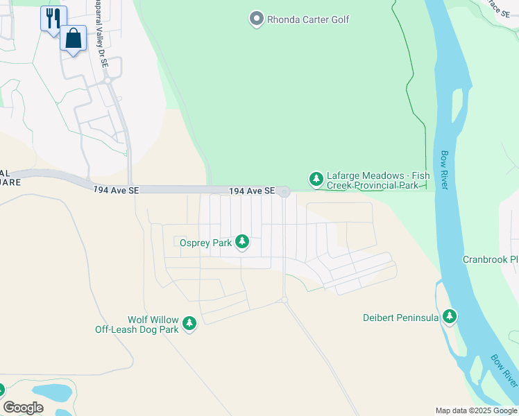 map of restaurants, bars, coffee shops, grocery stores, and more near 111 Wolf Creek Manor Southeast in Calgary