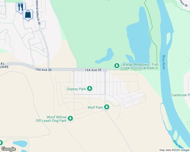 map of restaurants, bars, coffee shops, grocery stores, and more near 111 Wolf Creek Manor Southeast in Calgary