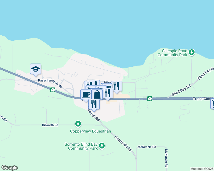map of restaurants, bars, coffee shops, grocery stores, and more near 2821 Arnheim Road in Sorrento