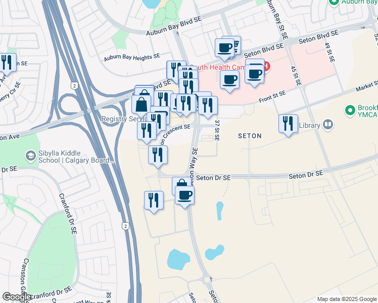 map of restaurants, bars, coffee shops, grocery stores, and more near in Calgary