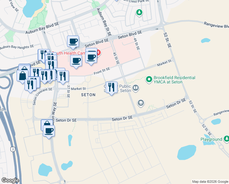 map of restaurants, bars, coffee shops, grocery stores, and more near 3750 Market Street Southeast in Calgary