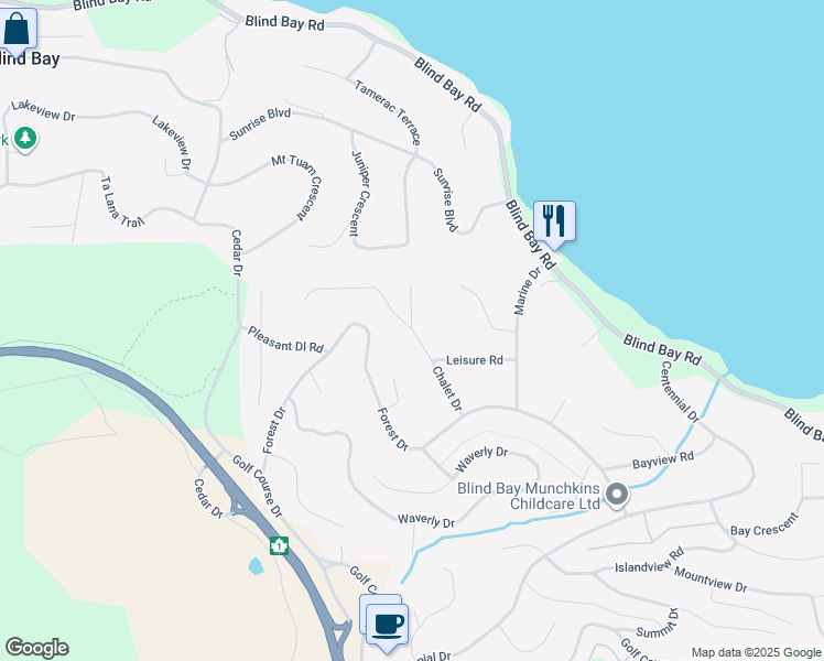 map of restaurants, bars, coffee shops, grocery stores, and more near 2879 Chalet Drive in Blind Bay