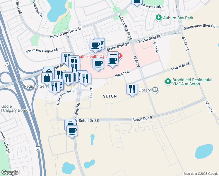 map of restaurants, bars, coffee shops, grocery stores, and more near in Calgary
