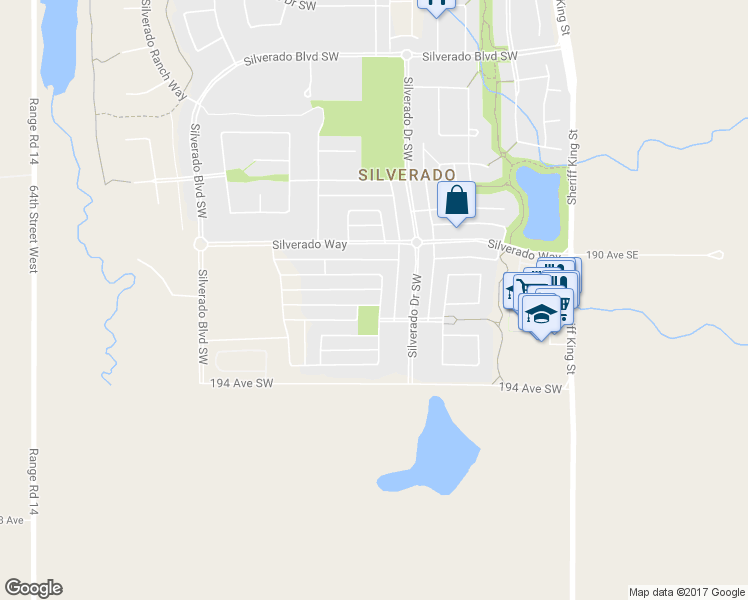 map of restaurants, bars, coffee shops, grocery stores, and more near 10 Silverado Plains Manor Southwest in Calgary