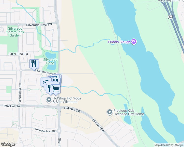 map of restaurants, bars, coffee shops, grocery stores, and more near 49 Silverton Way Southwest in Calgary