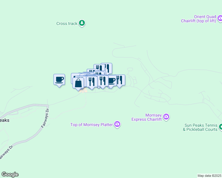 map of restaurants, bars, coffee shops, grocery stores, and more near 3220 Village Way in Sun Peaks