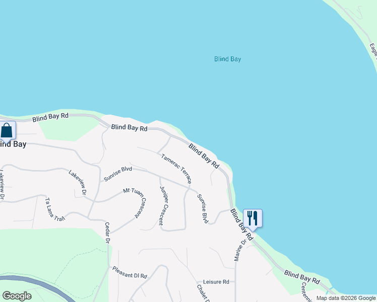 map of restaurants, bars, coffee shops, grocery stores, and more near 2432 Blind Bay Road in Blind Bay
